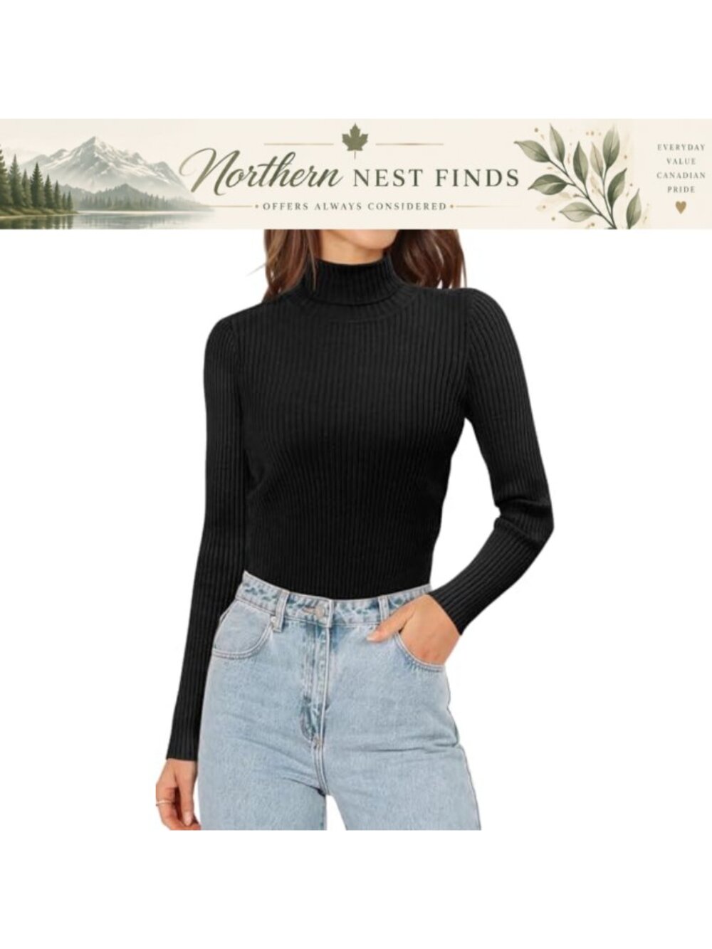 Women's Long Sleeve Turtleneck Ribbed Knit Slim Fit Casual Tee Top